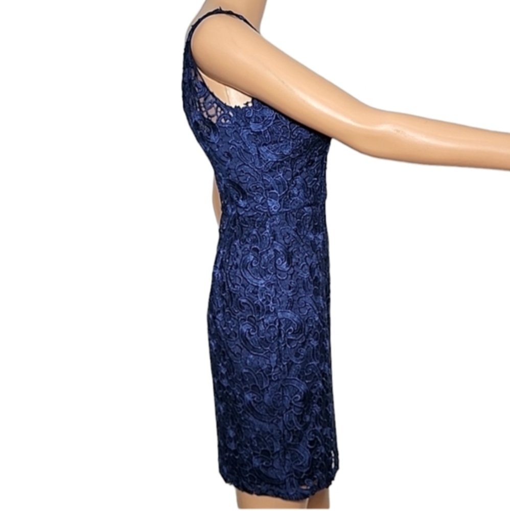 Aidan Mattox Women's V-Neck Sleeveless Lace Navy blue Cocktail Dress Size 0 - Picture 9 of 14